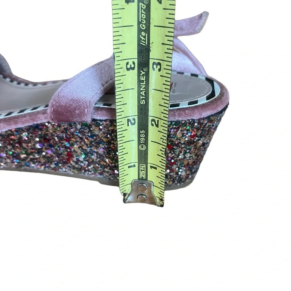 Betsey Johnson 5 Kenna Velvet Sparkle Sandals Stars Straps Boho Pink‎ Heel Wedge